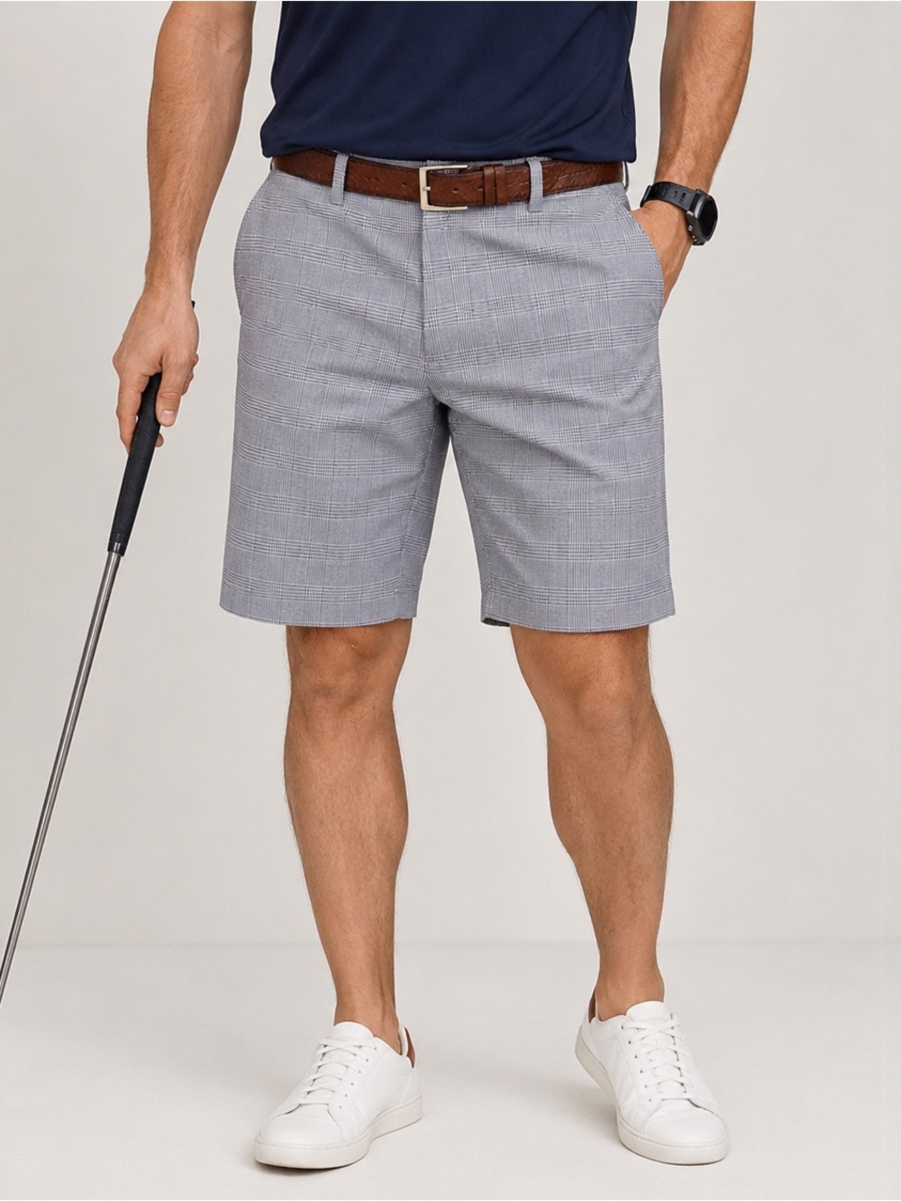 PING - Men’s Plaid Golf Shorts - Size 36 Grey/Blue Performance Golf Shorts